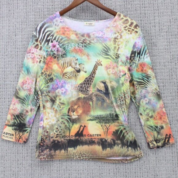 Cactus Bay Blouse Top Womens Medium M Multicolor Animals All Over Print Rare - Picture 1 of 9